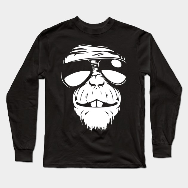 smiling monkey with glasses Long Sleeve T-Shirt by Pixel Poetry